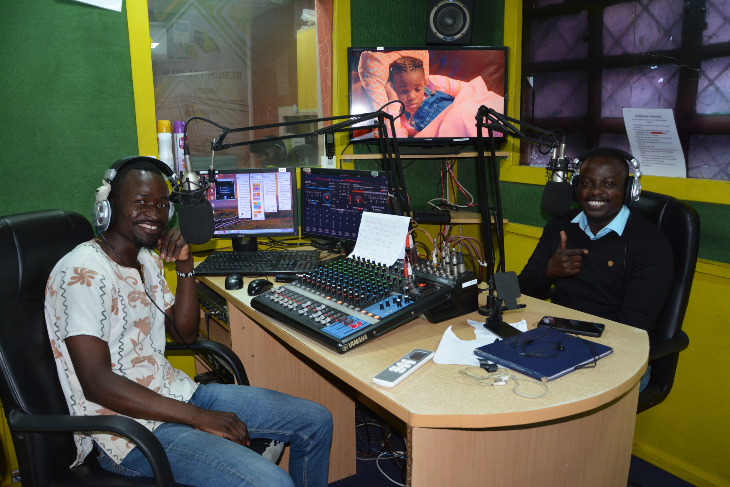John and Bosco, hosts of the evening youth show at Ruben FM.